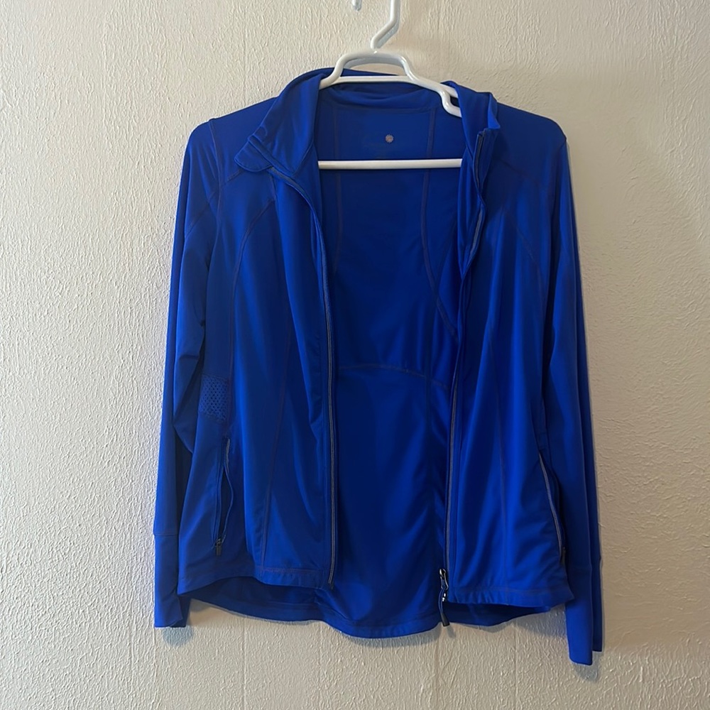 Athletic zip up royal blue jacket, size large